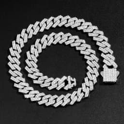 20-Inch Double-Drain Cuban Chain Unisex Ice-Frozen Edition Sparkling Diamond-Shaped Hip-Hop Style Cuban Necklace Jewelry