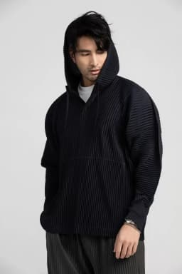 Miyake Pleated Hoodies For Men Breathable Loose Drawstring Casual Top