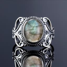 Silver Ring for Women Oval Round Natural Labradorite Ring Gift Sun Shaped Retro Luxury Fine Jewelry