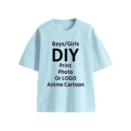 Custom T-shirts, Printed with Your Design, Logo Text Children's Round Neck Printed Pure Cotton Personalized Gift T-shirt Tops