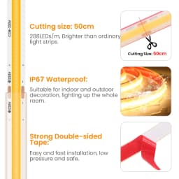 COB LED Strip Light Dimmer Switch EU UK Power Kit 220V 230V 3000K 4000K 6000K 288LED Bright Flex Tape Waterproof Linear Lighting