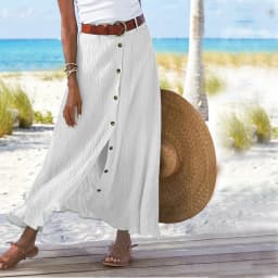 Summer Women's Skirt Cotton Linen Important Button Slit Flower Print Fashion Versatile Vacation Beach Midi Skirt