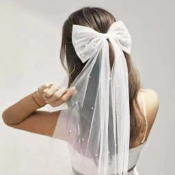 1pc white mesh imitation pearl streamer bow hairpin, retro simple temperament bridal wedding veil sweet bridesmaid hairpin