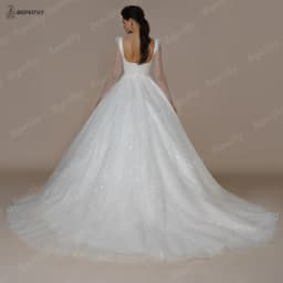 BEPEITHY Customized Shinny Square Bride Wedding Dresses For Women Long Sleeves Glitter Open Back Bridal Modern Ball Gown 2023