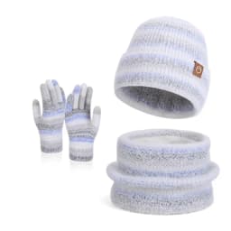 Winter Cap Gloves Scarf Set Women GradientColor Knitted Hat Thickened Fleece Lining Skullcap Outdoor Cycling Windproof Beanies