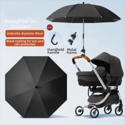 Adjustable UV Protection Umbrella 2-in-1 Design with Clamp Pram Cover Umbrella Universal 360 Degree Baby Stroller Umbrella
