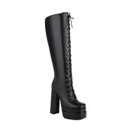 Cross-Tied Punk Style Super Chunky Heel Three-Layer Platform Women's Long Boots Side Zip Plush Lining Winter Knee-High Boots