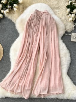 SINGREINY Mesh Loose Long Pants Women Mesh Elastic Waist Fashion 2024 High Quality Pocket Ladies Summer Wide Leg Pants
