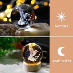 3D Laser Engraved Bird Crystal Ball with LED Stand 60mm Hummingbird Gifts for Women Decor Glass Animals Figurine Room Birthday