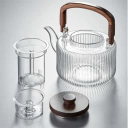 Large Capacity 1300ml Stripe Pattern Glass Teapot Wooden Beam Tea Kettle Brewing Puer Teapot Herbal Health Flower Tea Maker
