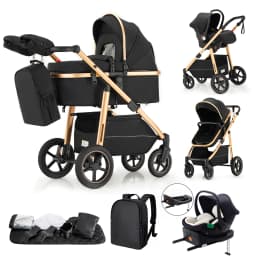 3 in 1 Baby Stroller Fold Pram Carriage Newborn Infant Stroller High Landscape Aluminum Frame Luxurious Portable for Travel Multi-functional Cart Can Sit Reclining easy Folding Strollers