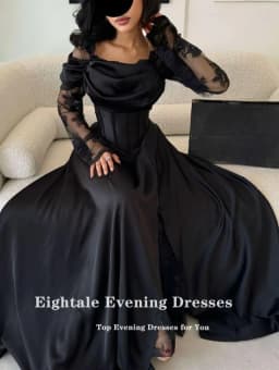 Eightale Arabic Wedding Dresses Customized Off the Shoulder Black Lace Long Sleeves Satin Bridal Gowns Vestidos De Novia