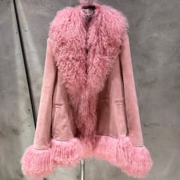Sheep Collar Coats Women Winter Luxury Mongolian Fur Leather Jackets with Long Sleeve 7251