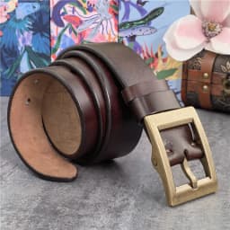 Vintage Heavy Solid Brass Belt Buckle Genuine Leather Belt Men Luxury Ceinture Leather Belt For Men Waist Male Belt Wide MBT0613