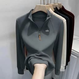 2026 New Half-Neck Half-Zip Long-Sleeved Women's Sweater for Layering or Solo Wearing in Autumn for Fitness 1