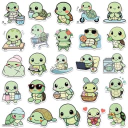 50PCS Cute Little Turtle Sticker Graffiti Tortoise DIY Diary Guitar Phone Luggage Sticker Children's Boys Girls Sticker Toys