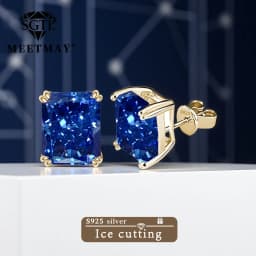 Bocarman Ice Cut Zircon Stud Earrings S925 Silver Paraiba Tanzanite Blue Mint Green Rectangular Multicolor Women Fine Jewelry