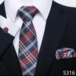 Brand Classic 8 cm Grey Plaid Tie Pocket Squares Cufflinks Set Wedding Present Necktie Clothing Accessories Fit Business