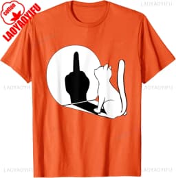 Middle Finger Cat Statement Cat Funny Gift T-Shirt Regular Short Sleeve Tops O-neck Men's Cotton T-shirt Cotton Summer Shirts