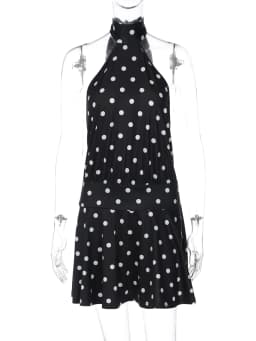 Hugcitar Polka Dot Print Halter Sleeveless Backless Bandage Sexy Slim Mini Dress Summer Women Fashion Outfit Party Vacation
