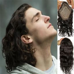 Durable Hair System For Men French Lace Front Mens Toupee Natural Wavy 8"x10"Hairpiece Natural Hairline Fine Mono Toupee for Men