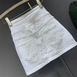 New White High-Waisted Denim Skirt Button A-Word Hip Skirts for Women with Pocket
