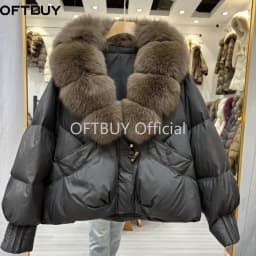 OFTBUY Women's Winter Down Jacket Big Natural Fur Collar Duck Down Jacket Women Short Thick Loose Coat with Fur for Female
