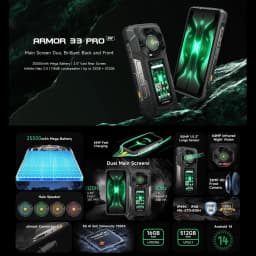 Ulefone Armor 33 Pro Rugged Phone 5G Dual Screen 6.95" 120Hz 16GB+512GB 25500mAh Battery 66W 64MP Night Vision NFC Smartphone