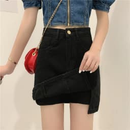High Waist A-Line Skirt Slit Design Denim Short Skirt Women's Spring Autumn plus Size Slimming Split Half-length Skirt