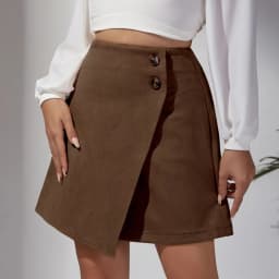 New Arrival 2025 Women's Autumn Winter Suede Irregular Skirt Solid Color High Waist Zipper Button Short Skirts For Woman