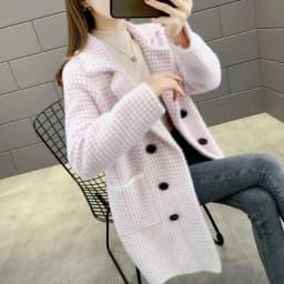 Imitation mink velvet coat women's medium long plaid coat autumn winter thick loose suit collar warm autumn winter coat