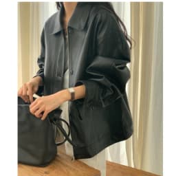Fall New Women's Casual Loose PU Leather Jacket Zipper Pocket Flip Collar Biker Coat Long Sleeve Fashionable Slimming Outerwear