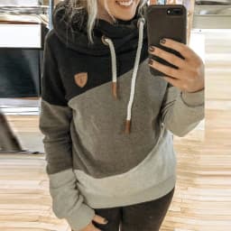 Customizable 2024 New UZZDSS Women Patchwork Hooded Sweatshirt Leopard Print Drawstring Hoodie Casual Long Sleeve Pullover Tops