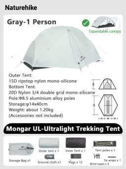 Naturehike Mongar 1 2 3 Base/UL/PRO Camping Tent Ultralight Outdoor Waterproof Hiking Tent 1 2 3 Person Backpacking Tent