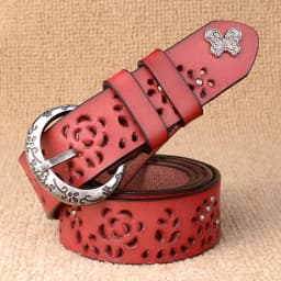 Women Belt Genuine Leather Bow Luxury Strap Female Hollow Out Rivet Belts For Women Pin Buckle Good Quality Cintos Masculinos