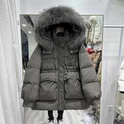 Lagabogy 2025 Winter Women's Medium-Length White Duck Down Jacket Female Thick Waist-Fitted Puffer Coat Large Real Raccoon Fur