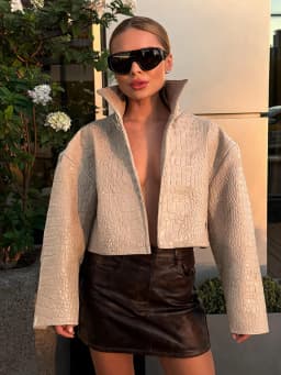 Women's Crocodile Pattern Short Leather Jacket Retro High Collar Zipper Loose Long Sleeve Jackets Lady Street Daily Wear 2026