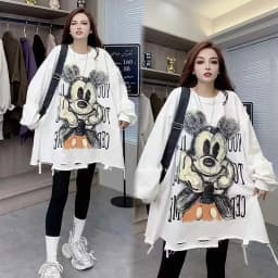 Extra Large 2300 Pounds Hong Kong Style Retro Chic Loose Long Sleeve Hoodie Women's Korean Version Hole Design Trendy Top
