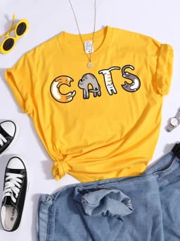 Happy Kitten Dancing Happily Printing T-shirts For Women Vintage Tshirts Oversize o-neck Top Fashion Soft Woman's Tshirts