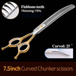 Fenice JP440C High Quality 7.0/7.5 inch Professional Dog Grooming Scissors Curved Chunker Scissors Grooming for Dogs Face Body