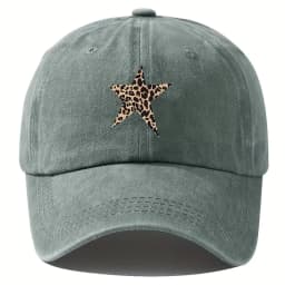 Retro imitation baseball cap with leopard print star design for leisure outdoor travel, fishing, and hiking