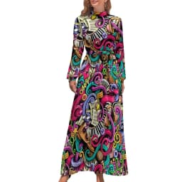 White Music Notes Dress Note Worthy Print Sexy Maxi Dress Aesthetic Bohemia Long Dresses High Waist Pattern Clothing