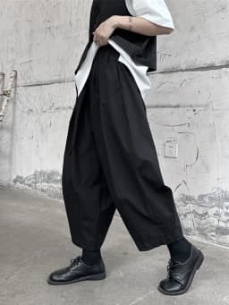 [EAM] High Elastic Waist Black Pleated Long Wide Leg Pants New Loose Fit Trousers Women Fashion Tide Spring Autumn 2026 1DF9659
