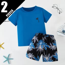 2-Piece Children's Summer Casual Minimalist Set for Boys and Girls, Comfortable Round Neck Short-Sleeved Top, Versatile Shorts