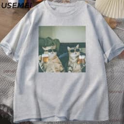 Funny Cool Cat Drinking Beer T-shirt Casual Cotton Short Sleeve T Shirt Man Clothes Harajuku Round Neck Men's Designer Tops