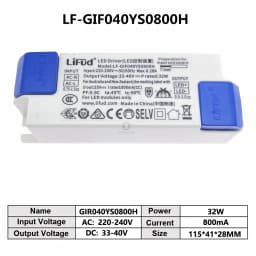 LiFud LED Driver 8W-60W High PF Transformer LF-GIRxxxYM YS Series 350mA 800mA 900mA 1000mA 1300mA 1400mA 1500mA