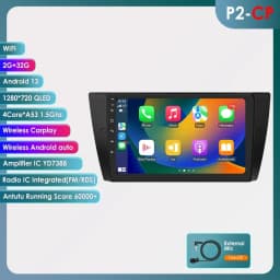 Hizpo Car Android 14 Multimedia Radio Player for BMW 3 Series E90 E91 E92 E93 2006-2012 GPS Navigation Stereo Audio Head Unit