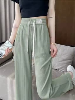 High Waist Wide Leg Pants Women's Summer Thin Ice Silk Drapey Straight Loose Slimming Cool Casual Trousers Korean Style