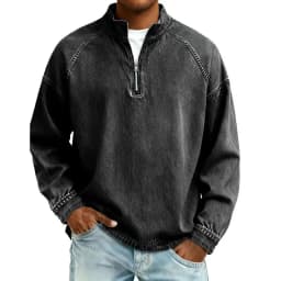 Autumn New Mens Pullovers Sweatshirts Zipper Stand Solid Top Heavyweight Distressed Washed Denim Casual Hoodie For Men Clothing