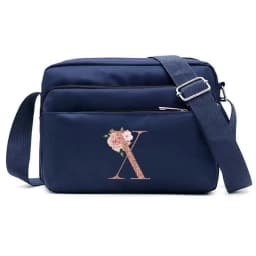 Large Capacity Travel and Commuting Storage Blue Bag Rose Gold Series Print Pattern Multi-layer One Shoulder Crossbody Bag